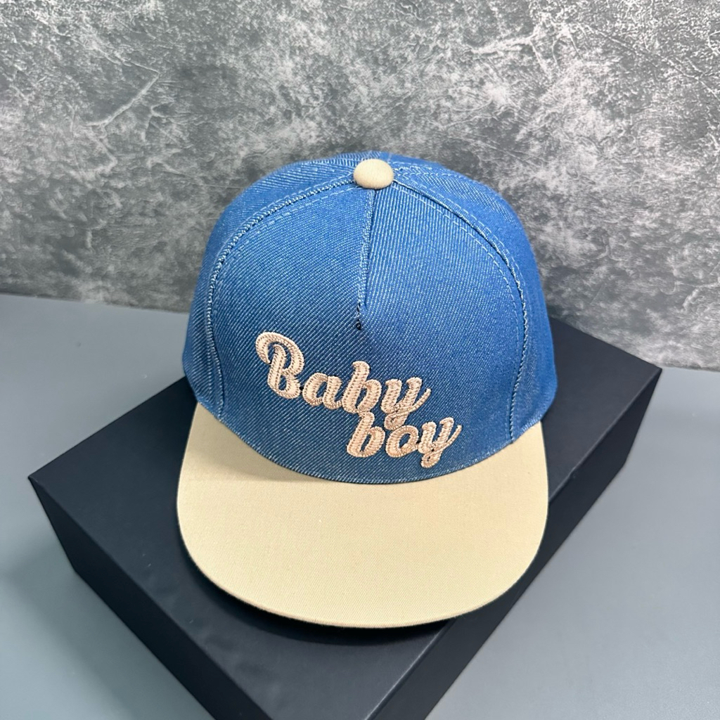 Mũ hiphop cho bé 3-7 Tuổi , Nón lưỡi trai sanpback rin phối kết màu thêu BABY BOY cực đẹp