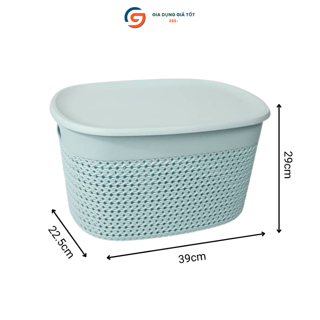 Giỏ nhựa bầu có nắp giả mây đan Song Long - giỏ đựng đồ đa năng, giỏ đựng quần áo, đồ dùng cá nhân
