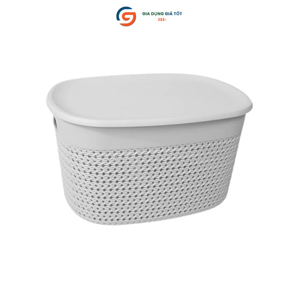 Giỏ nhựa bầu có nắp giả mây đan Song Long - giỏ đựng đồ đa năng, giỏ đựng quần áo, đồ dùng cá nhân