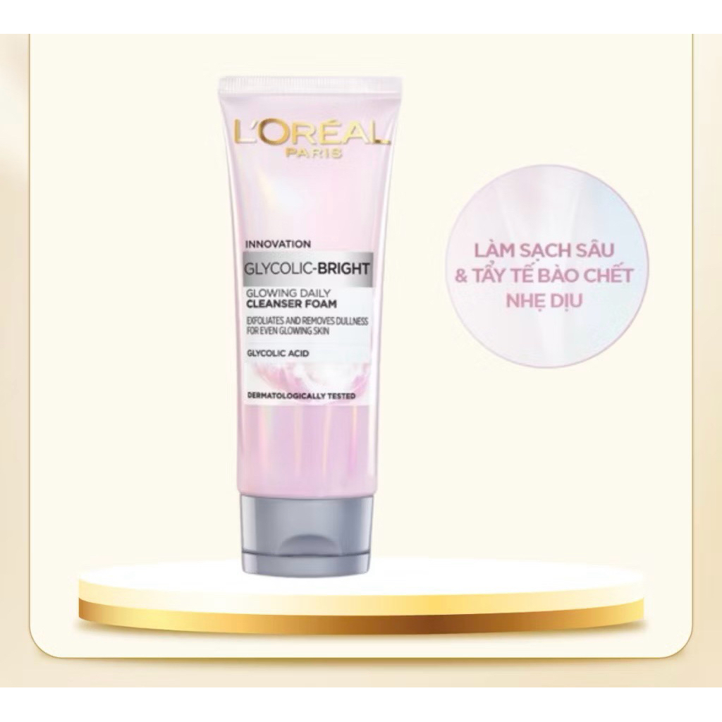 Sữa Rửa Mặt L'Oréal Glycolic Bright Làm Sạch Sâu & Tẩy Tế Bào Chết Nhẹ Dịu 100ml