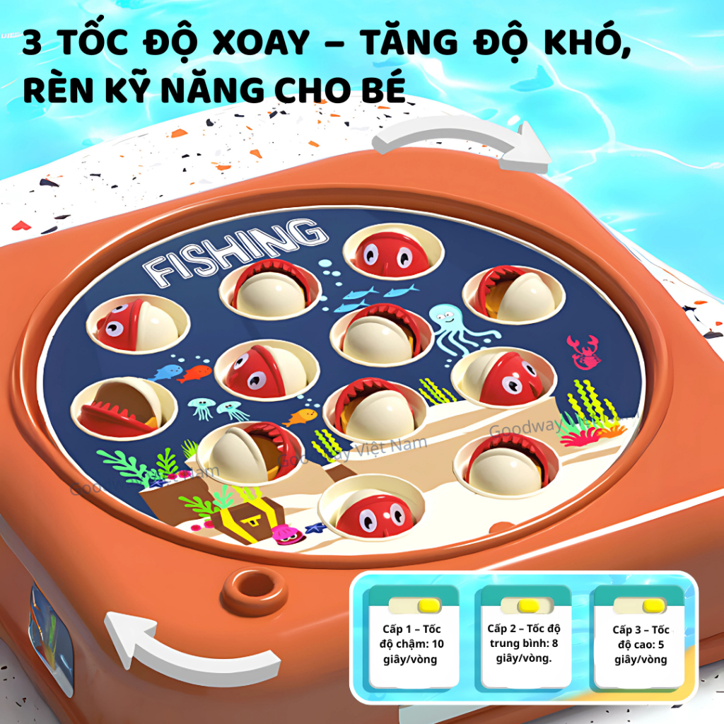 Đồ chơi câu cá mini phát nhạc cho bé Goodway Happy Fishing Game rèn phản xạ phối hợp tay mắt