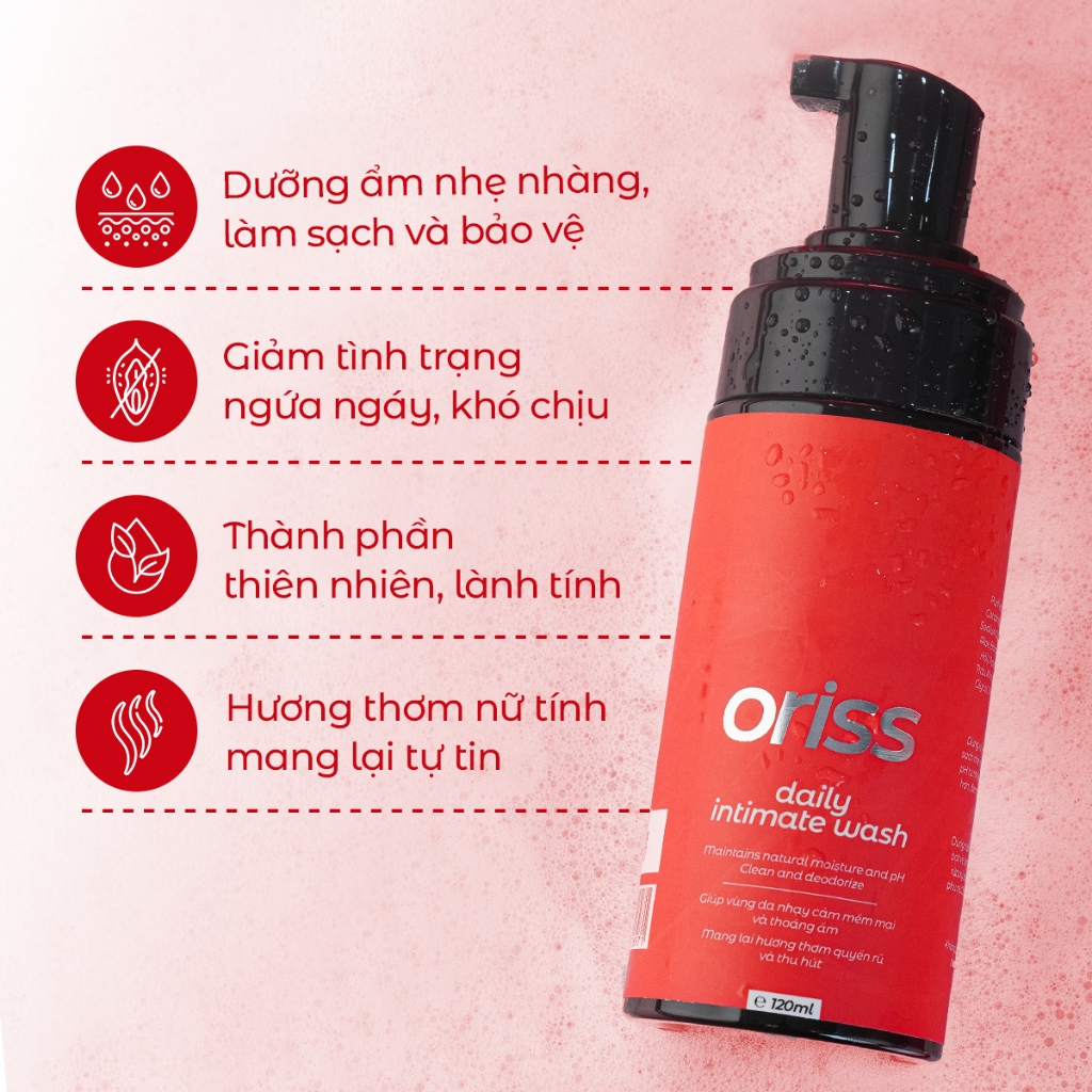 Dung dịch vệ sinh phụ nữ dạng bọt Oriss Daily Intimate Wash hỗ trợ làm sạch dịu nhẹ hương nước hoa 120ml
