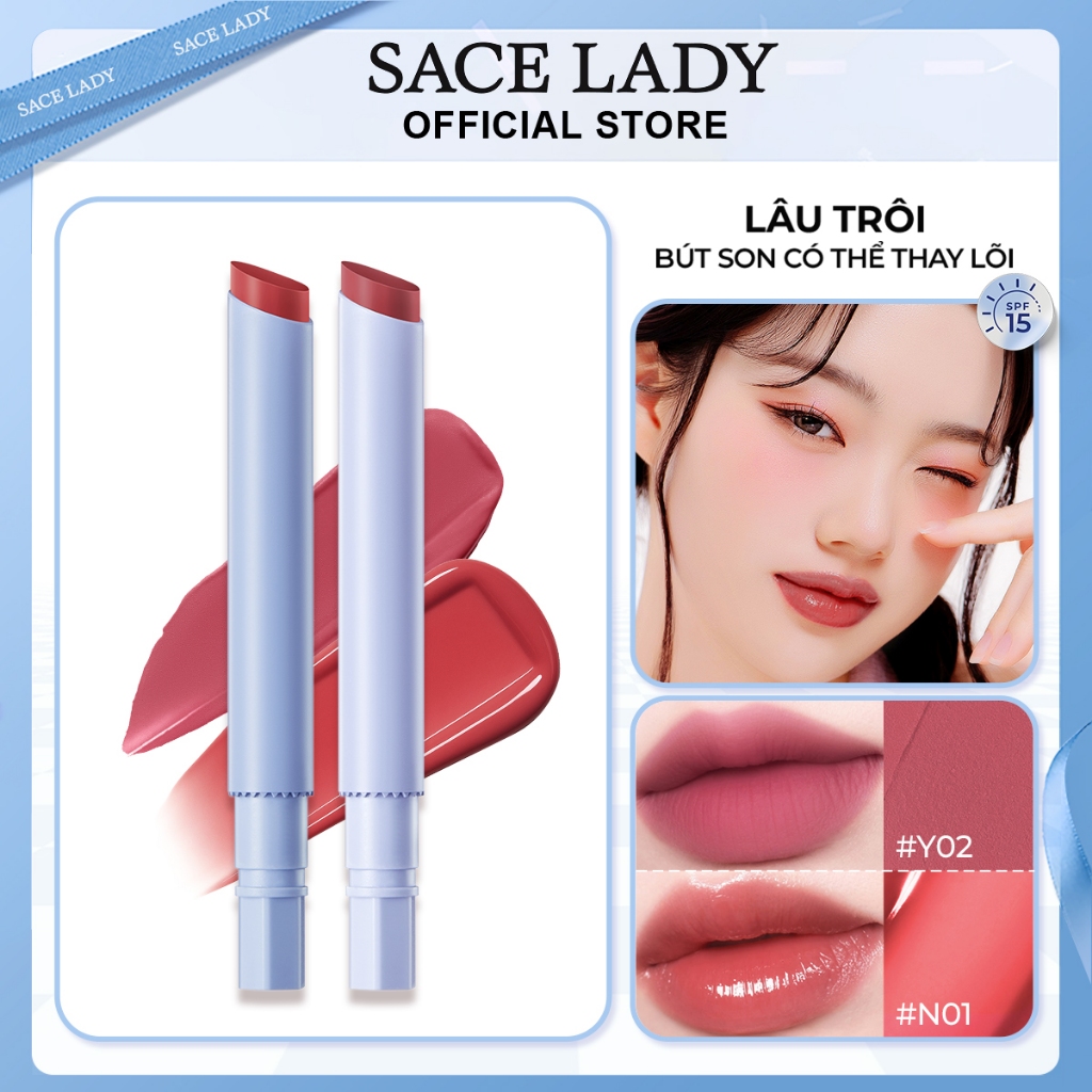 Son Bóng SACE LADY Combo son môi lâu trôi không lem có thể nạp lại (Combo son + lõi son thay thế)