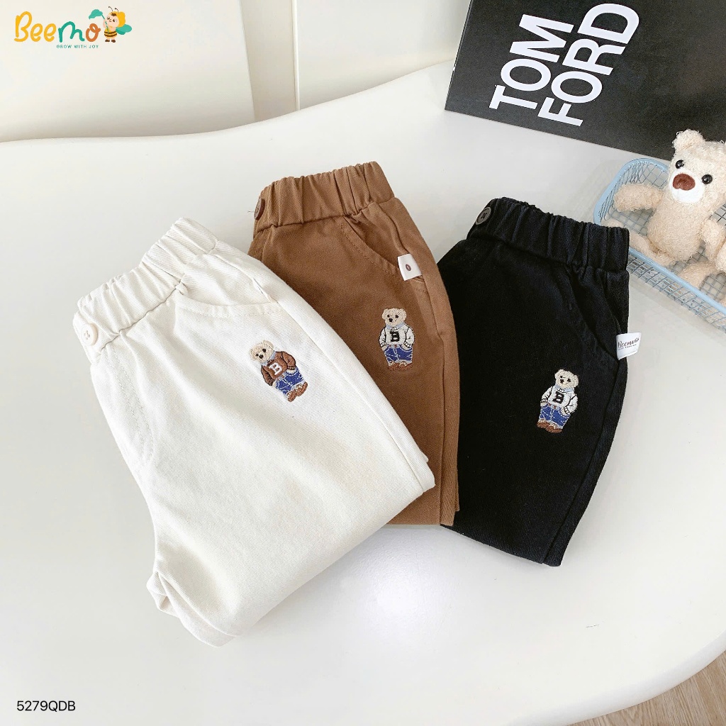 Quần kaki dài thêu gấu bé trai, quần dài cạp chun fom baggy đơn giản dễ mặc bé trai 5279QDB