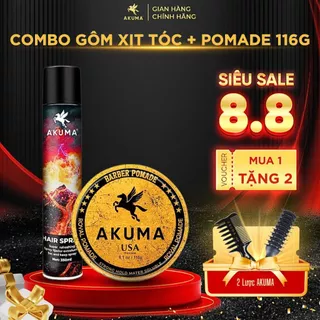 Combo Sáp Vuốt Tóc, Gôm Xịt Tóc, Xịt Tạo Phồng Tóc AKUMA Dầu Gội Nam AKUMA Hương Nước Hoa Nam Tính