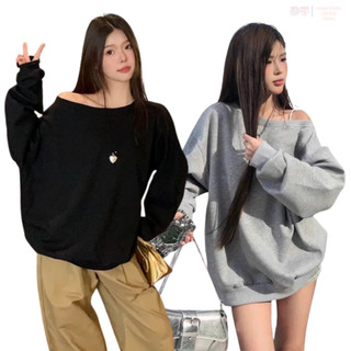 Áo nỉ trễ vai form rộng sweater hở vai màu xám, đen, kem chất nỉ dày dặn kiểu dáng xinh xắn SSL