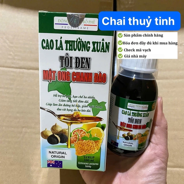 [Chai thủy tinh] Siro ho Đông trùng bổ phế Prostibame TỎI ĐEN mật ong chanh đào lọ 100ml