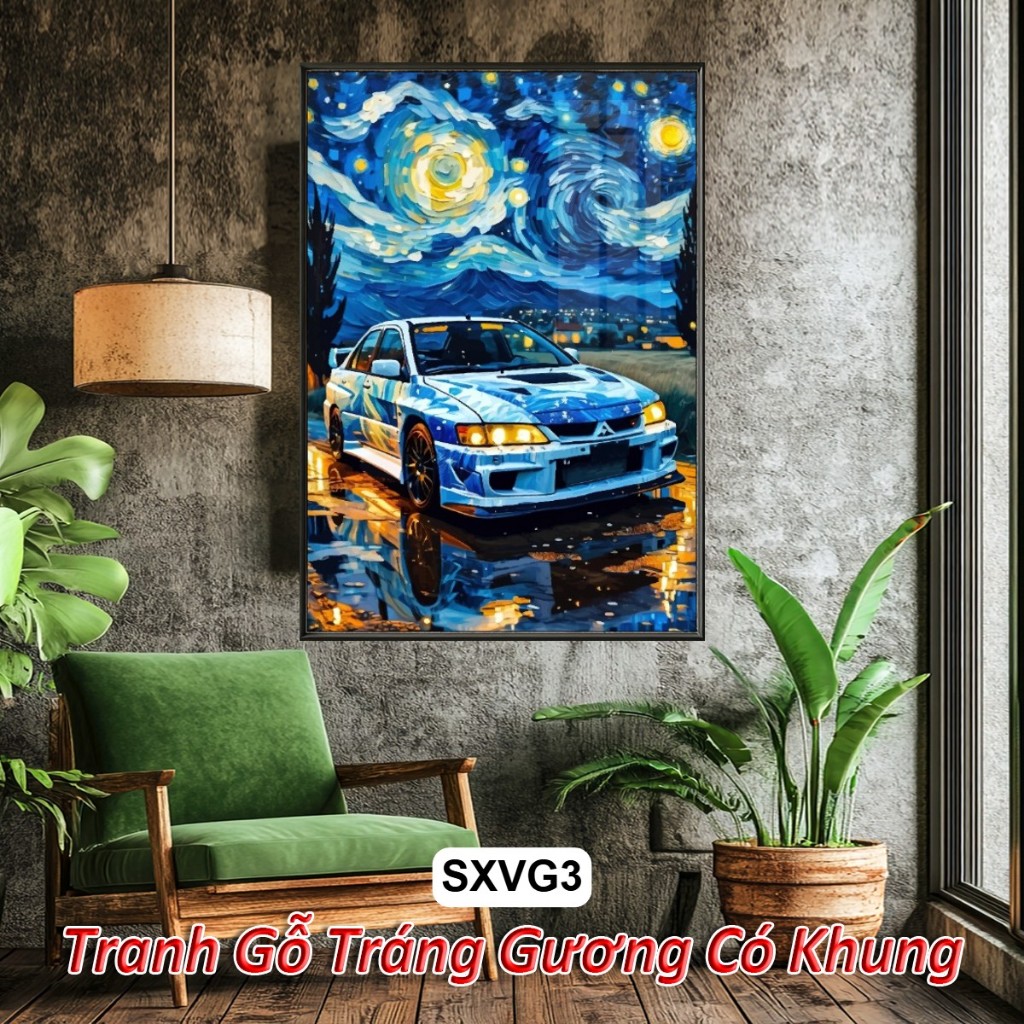 Tranh Treo Tường Siêu Xe Phong Cách Van Gogh - Tranh Tráng Gương Có Khung Siêu Xe Bầu Trời Đầy Sao Siêu Nghệ Thuật