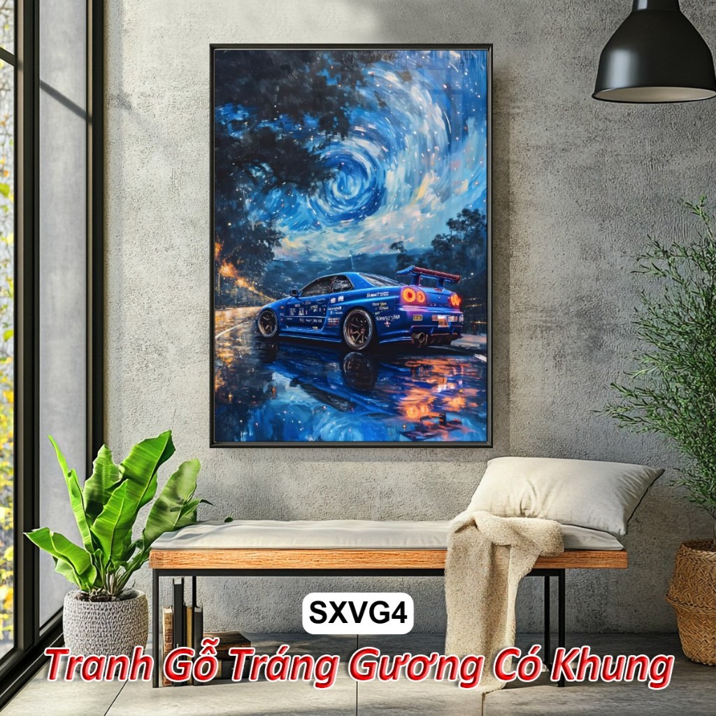 Tranh Treo Tường Siêu Xe Phong Cách Van Gogh - Tranh Tráng Gương Có Khung Siêu Xe Bầu Trời Đầy Sao Siêu Nghệ Thuật