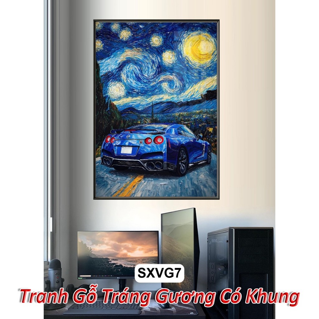 Tranh Treo Tường Siêu Xe Phong Cách Van Gogh - Tranh Tráng Gương Có Khung Siêu Xe Bầu Trời Đầy Sao Siêu Nghệ Thuật