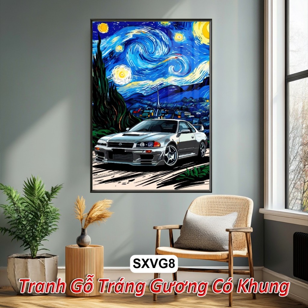 Tranh Treo Tường Siêu Xe Phong Cách Van Gogh - Tranh Tráng Gương Có Khung Siêu Xe Bầu Trời Đầy Sao Siêu Nghệ Thuật