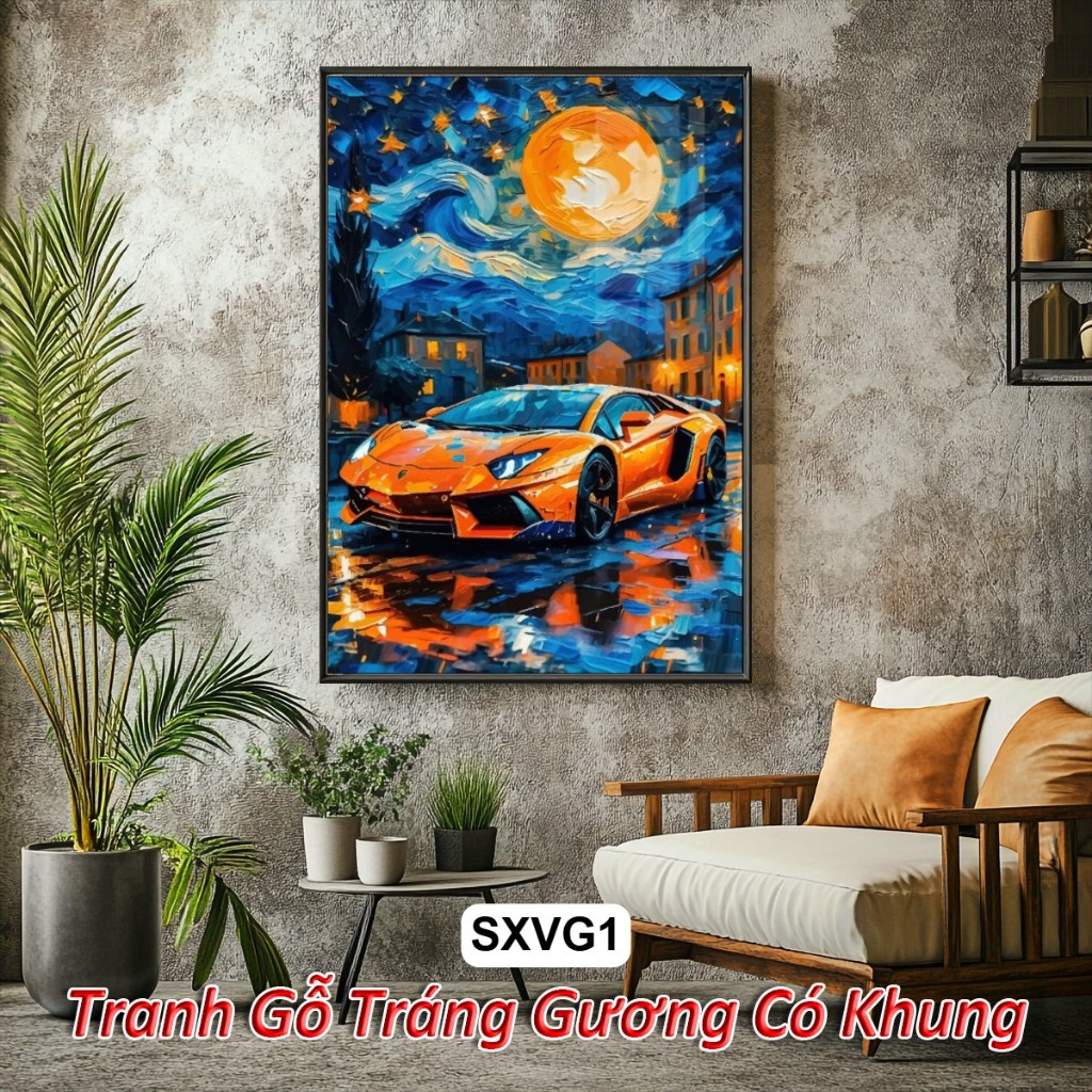 Tranh Treo Tường Siêu Xe Phong Cách Van Gogh - Tranh Tráng Gương Có Khung Siêu Xe Bầu Trời Đầy Sao Siêu Nghệ Thuật