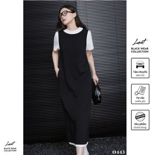 Váy Nữ Liền Thân LUST Dáng Xuông Phối Tay Trắng Đầm Thiết Kế Thanh Lịch Chất Umi Cao Cấp O443