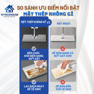 Cây lau nhà tự vắt bàn lau inox lớn 42x15 cm gọn nhẹ dễ dùng, chổi lau nhà cỡ lớn kèm miếng lau