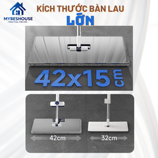 Cây lau nhà tự vắt bàn lau inox lớn 42x15 cm gọn nhẹ dễ dùng, chổi lau nhà cỡ lớn kèm miếng lau