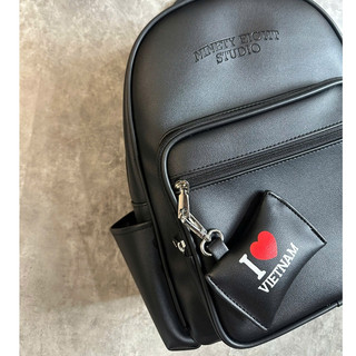 Balo da 98STU Local Brand Chính Hãng Basic Backpack Da PVC Đựng Vừa Laptop 15 Inch chống nước tặng kèm charm