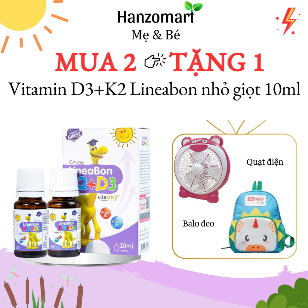 Combo 2 lọ Lineabon K2 D3 bổ sung vitamin D3 K2 giúp tăng hấp thu canxi cho trẻ - tặng quà