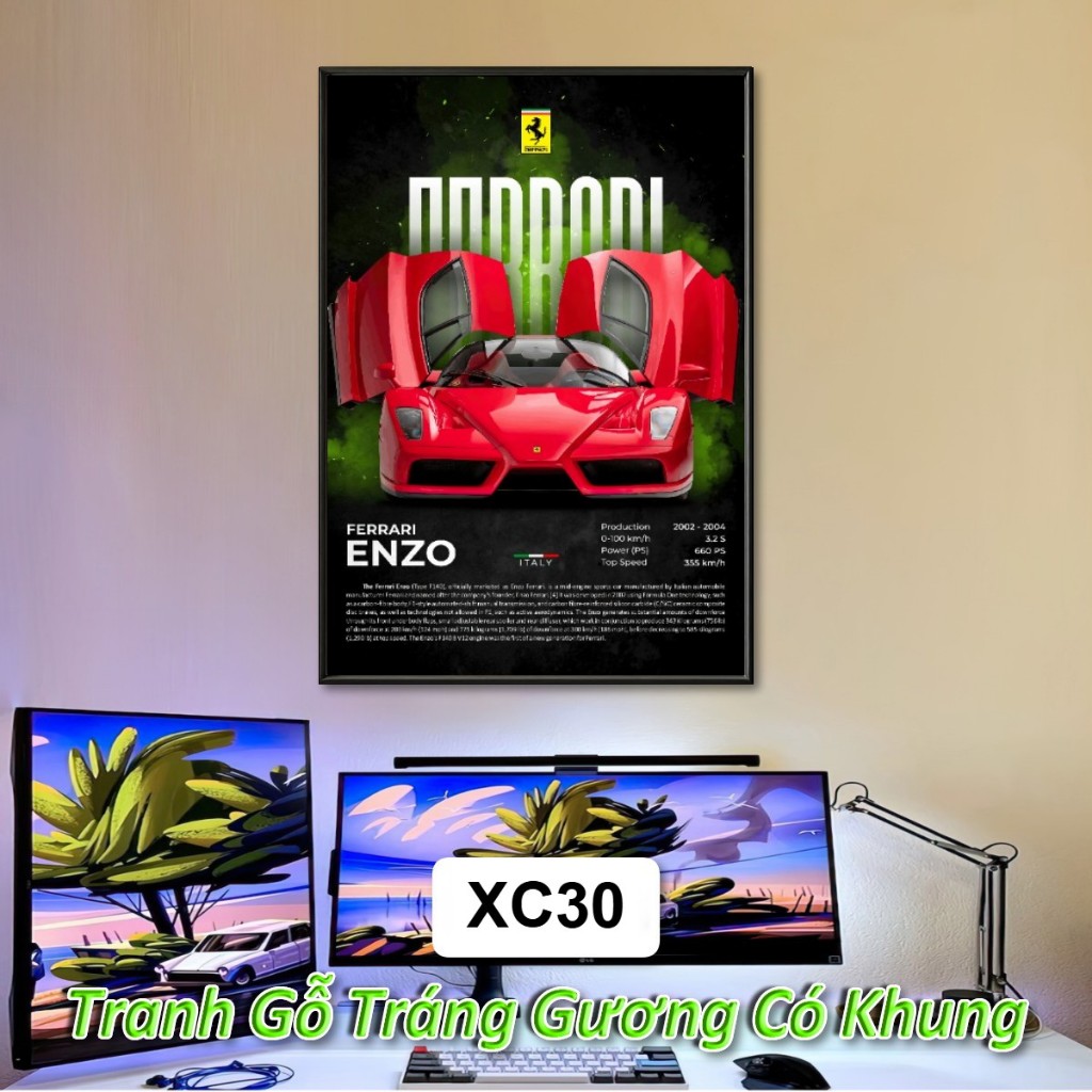 (Nhiều Mẫu) Tranh Siêu Xe Ferrari, Audi, BMW, Mazda... Treo Tường Khung Composite Decor Trang Trí Phòng Khách