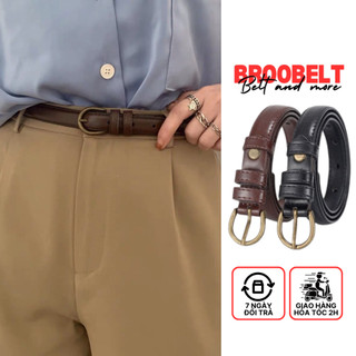 Thắt lưng nữ bản nhỏ Broobelt mặt tròn vàng cổ đơn giản, dây nịt da nữ size 2cm kiểu Hàn Quốc TL57