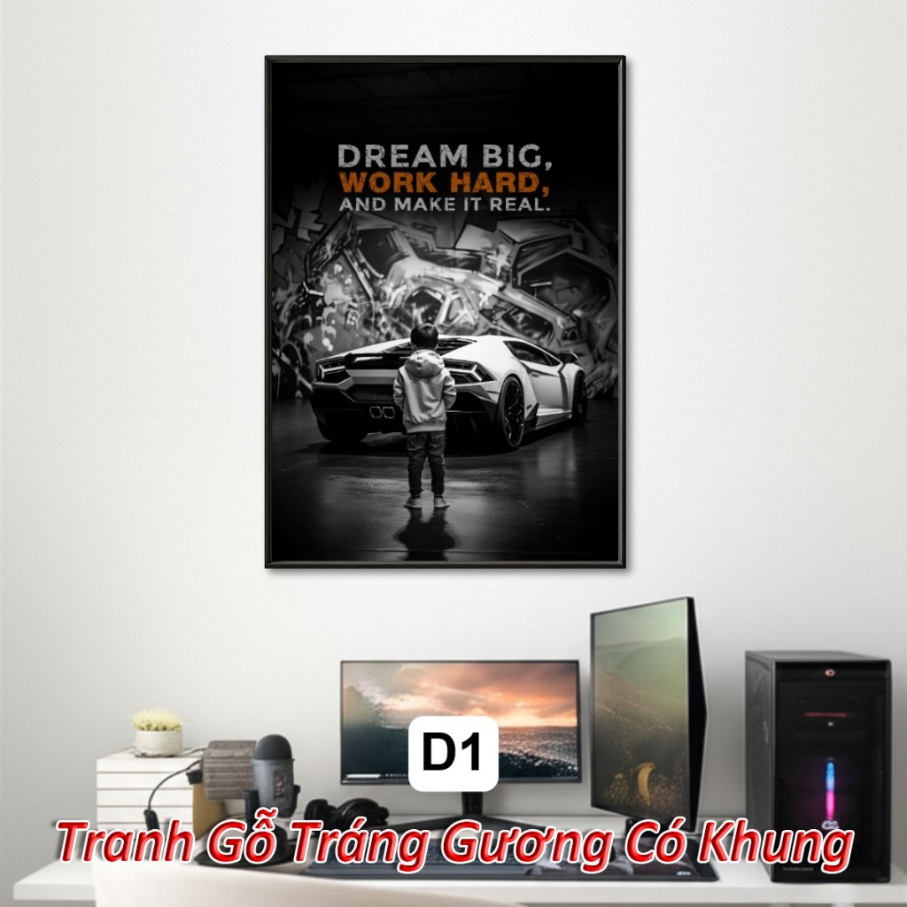 (Nhiều Mẫu) Tranh Động Lực "mọi thứ bắt đầu từ một giấc mơ" Treo Tường Khung Composite Decor Trang Trí Phòng Khách
