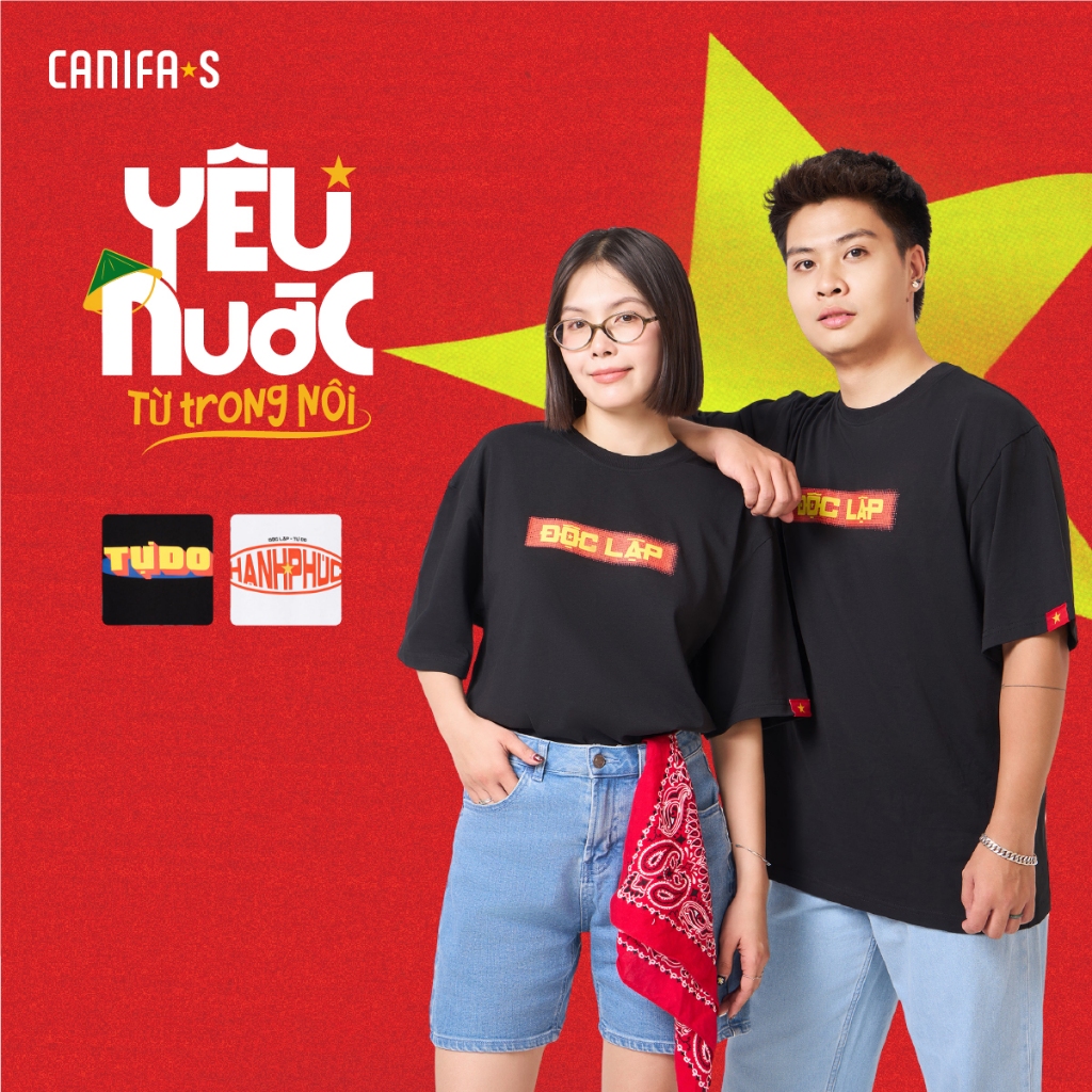 Áo phông Độc Lập - Tự do - Hạnh phúc unisex người lớn CANIFA S áo thun Việt Nam 5TS25S050