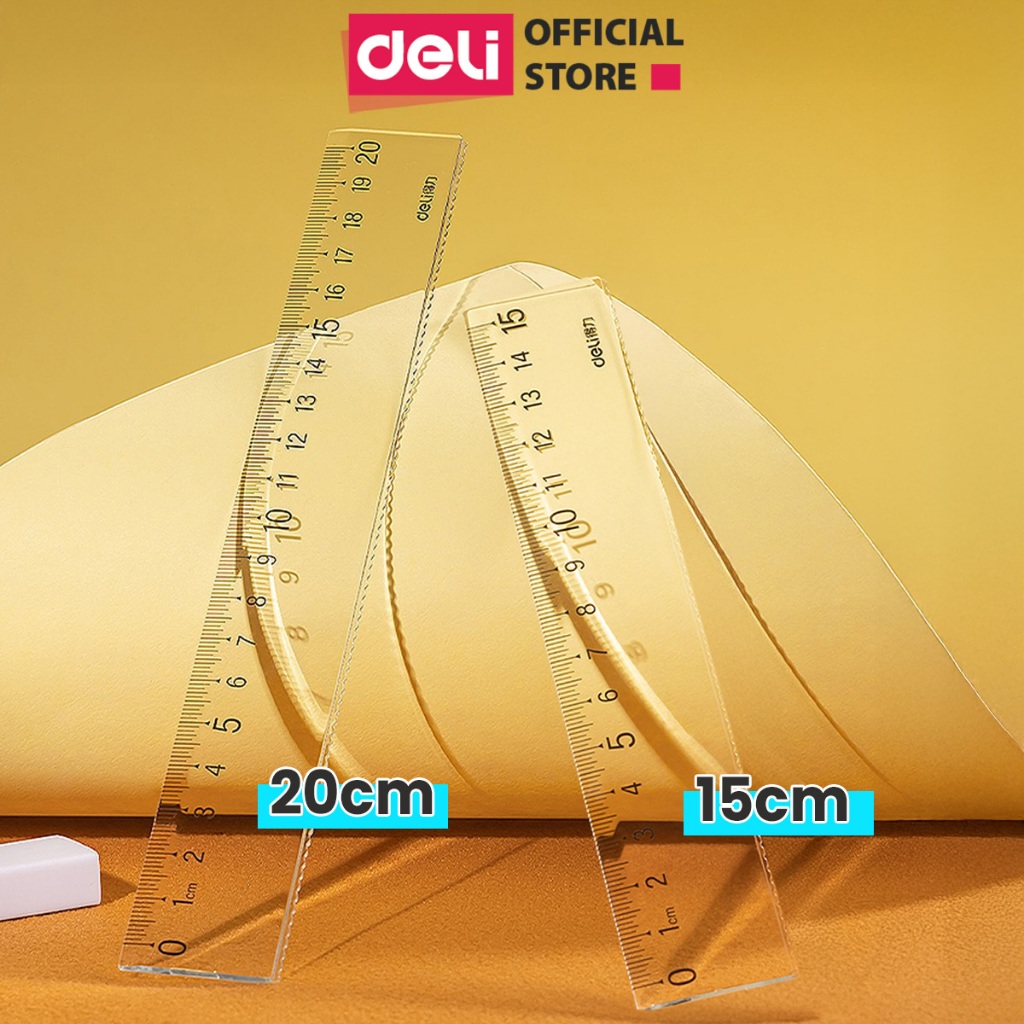 Thước Kẻ Trong Suốt Deli 15/20 cm - Thước Đo Tỷ Lệ Chuẩn Siêu Bền Dụng Cụ Học Tập Phù Hợp Với Học Sinh Dân Văn Phòng