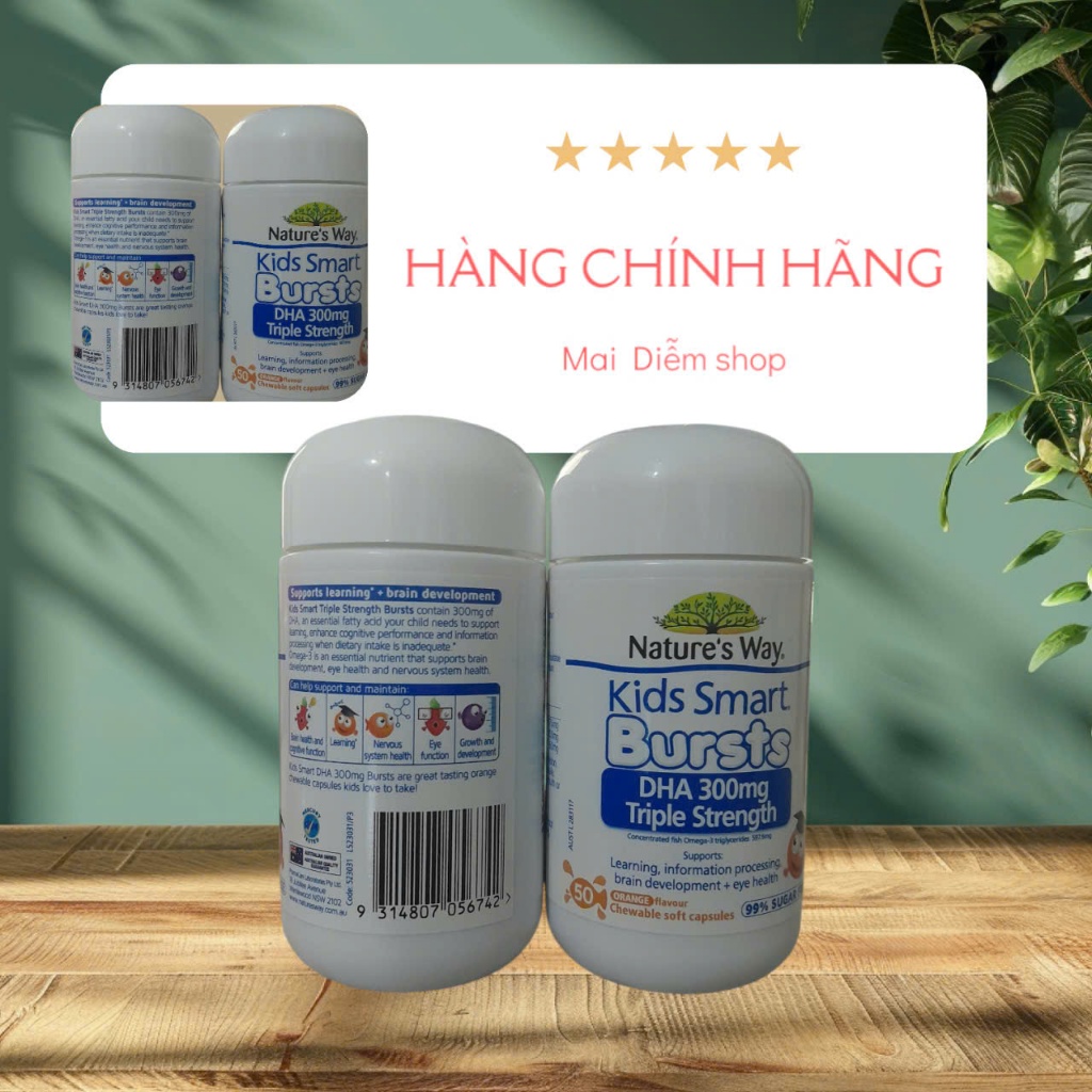 Viên nhai bổ sung DHA hàm lượng cao cho bé Nature's Way Kids Smart DHA 300mg Triple Strength 50 Viên