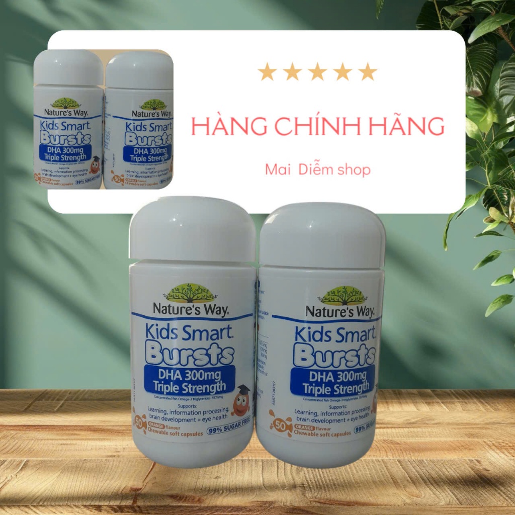 Viên nhai bổ sung DHA hàm lượng cao cho bé Nature's Way Kids Smart DHA 300mg Triple Strength 50 Viên