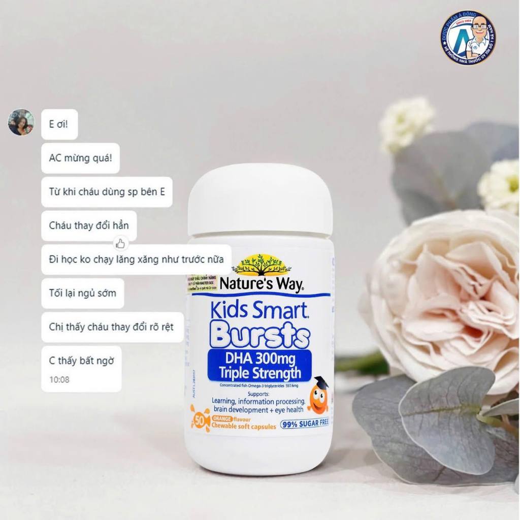 Viên nhai bổ sung DHA hàm lượng cao cho bé Nature's Way Kids Smart DHA 300mg Triple Strength 50 Viên