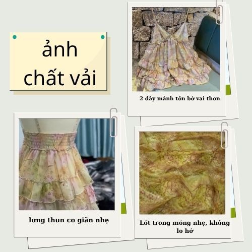 Váy nữ mùa hè tầng ngắn phong cách tiểu thư, đầm 2 dây chất voan mềm nhẹ mặc đi chơi dạo phố siêu xinh HCOM26058