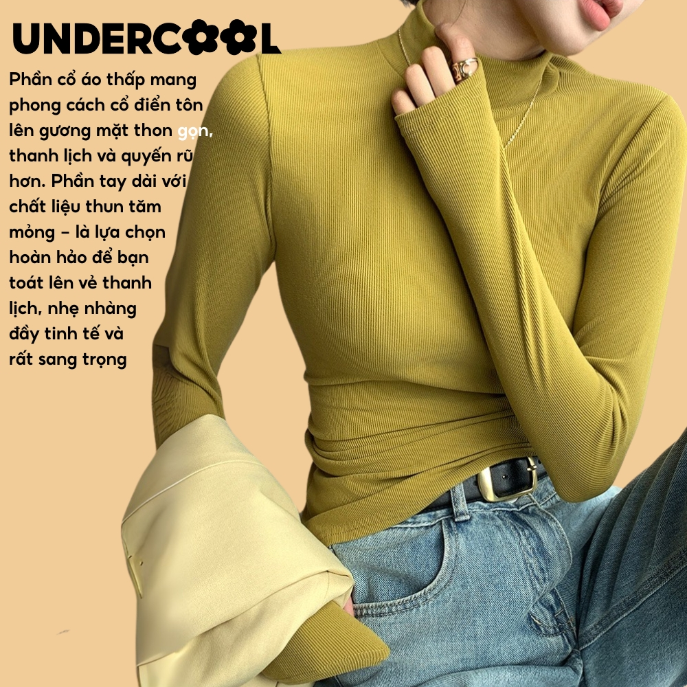 Áo Thun Tăm Giữ Nhiệt Nữ Dài Tay, Cổ thấp UNDERCOOL form ôm body, áo nữ dài tay dáng ôm trơn H329