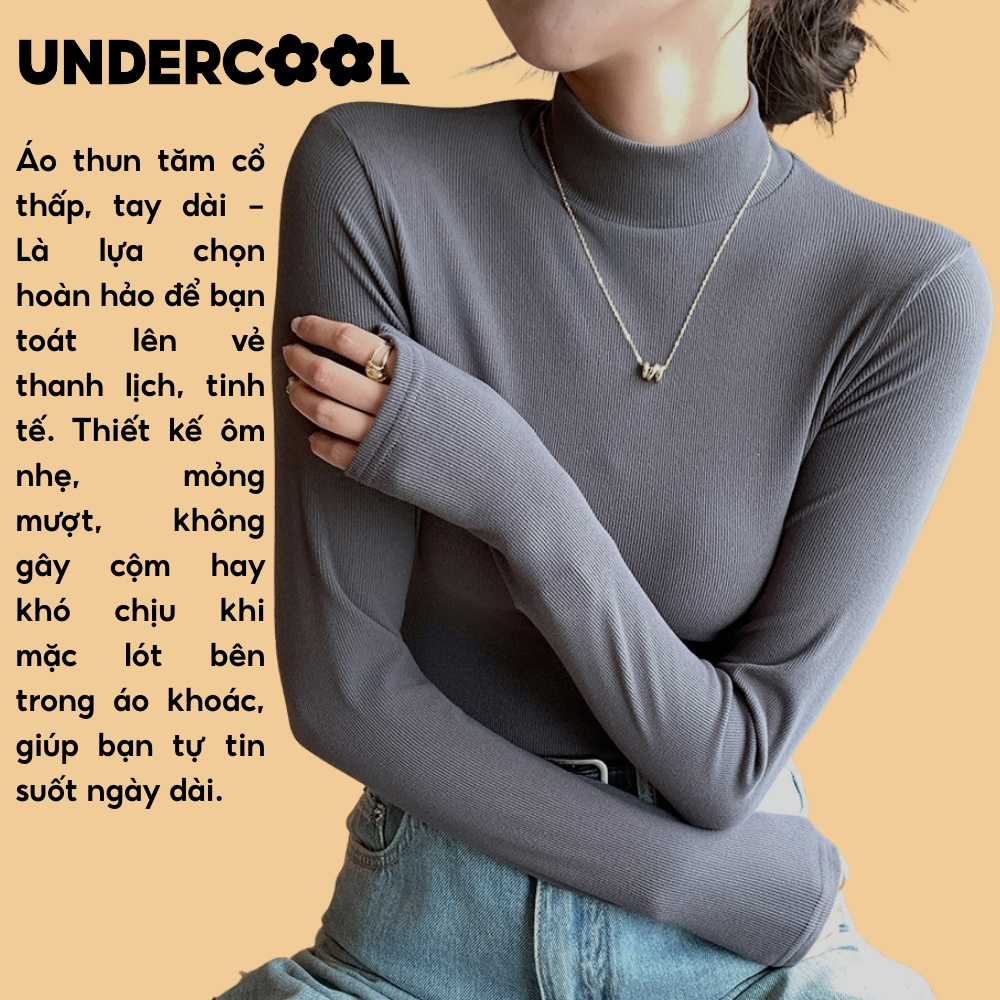 Áo Thun Tăm Giữ Nhiệt Nữ Dài Tay, Cổ thấp UNDERCOOL form ôm body, áo nữ dài tay dáng ôm trơn H329