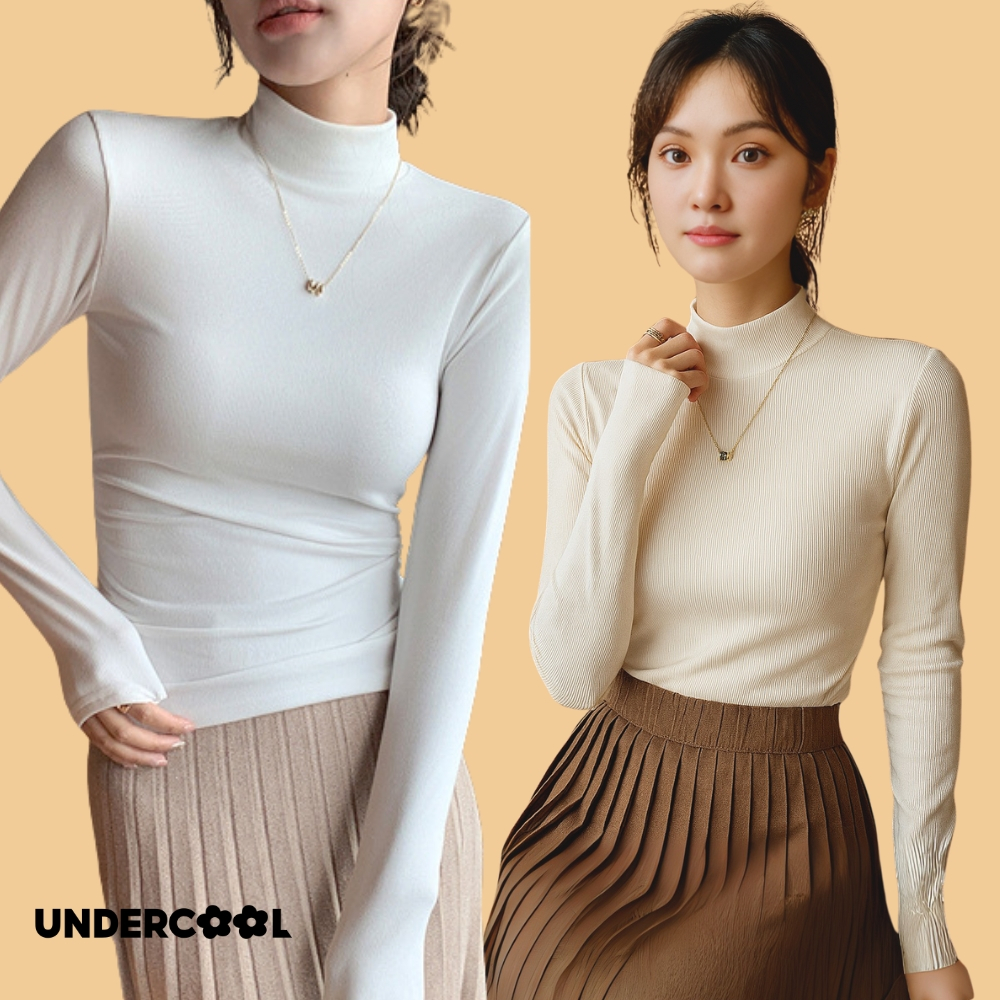 Áo Thun Tăm Giữ Nhiệt Nữ Dài Tay, Cổ thấp UNDERCOOL form ôm body, áo nữ dài tay dáng ôm trơn H329