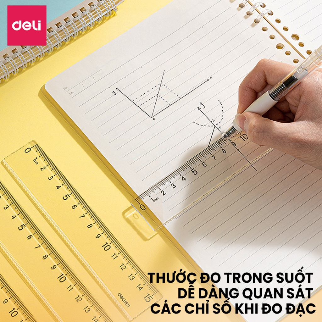 Thước Kẻ Trong Suốt Deli 15/20 cm - Thước Đo Tỷ Lệ Chuẩn Siêu Bền Dụng Cụ Học Tập Phù Hợp Với Học Sinh Dân Văn Phòng