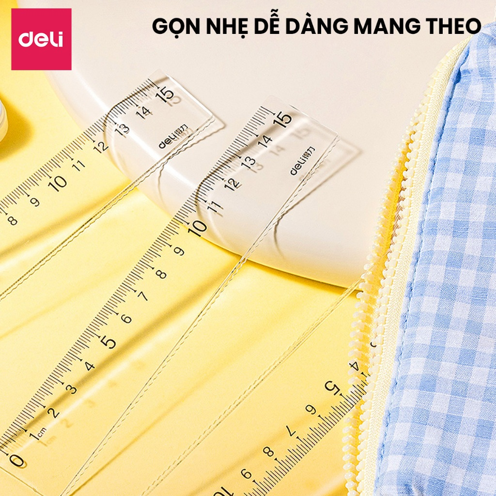 Thước Kẻ Trong Suốt Deli 15/20 cm - Thước Đo Tỷ Lệ Chuẩn Siêu Bền Dụng Cụ Học Tập Phù Hợp Với Học Sinh Dân Văn Phòng