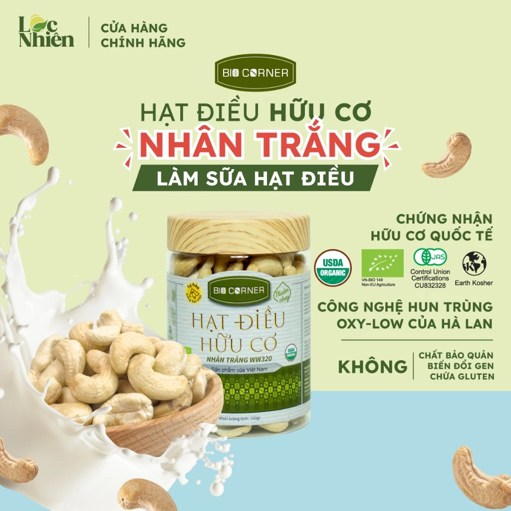 Hạt Điều Hữu Cơ Nhân Trắng (Làm Sữa Hạt Điều) - Bio Corner (150g)
