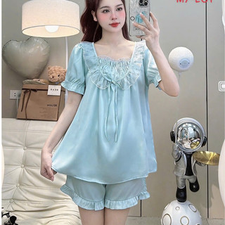 Đồ bộ mặc nhà nữ dễ thương,đồ ngủ đẹp cho nữ,bộ đùi lụa lạnh cao cấp mịn mát phối ren sang trọng[24]