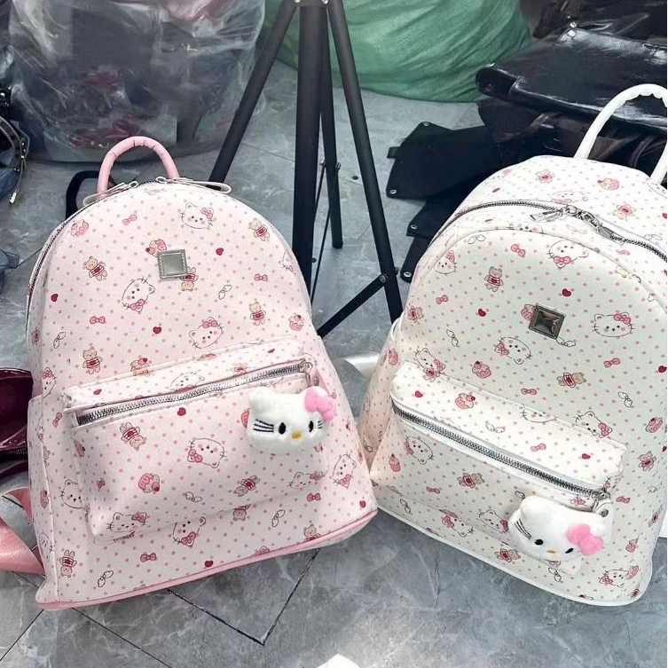 ( Tặng kèm bông)Balo Hello kitty mèo trắng size 40 đi học, đi chơi ...