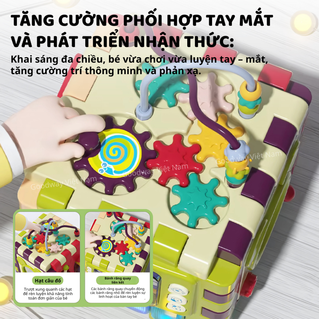 Đồ Chơi Montessori Hộp Nhạc Lắp Ráp Đa Năng 6 Mặt Goodway Play Activity Cube Cho Bé 10 tháng tuối