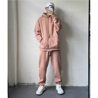 Bộ Hoodie Phối Mũ 2 Lớp Trơn BASIC Sành Điệu, Set Nỉ Hoodie Zip Nam Nữ Mã AT343