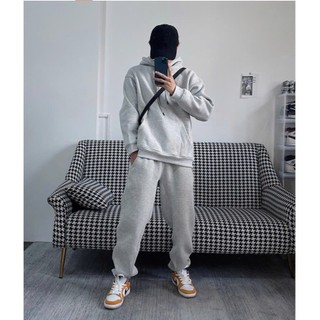Bộ Hoodie Phối Mũ 2 Lớp Trơn BASIC Sành Điệu, Set Nỉ Hoodie Zip Nam Nữ Mã AT343