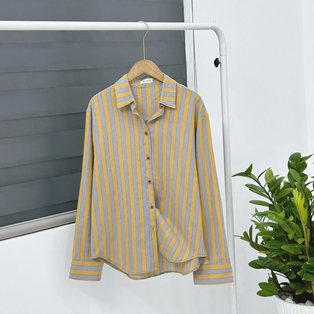 Áo Sơ Mi Kẻ Sọc Có Thêu Ngựa Form Rộng Mặc Thoải Mái Xinh