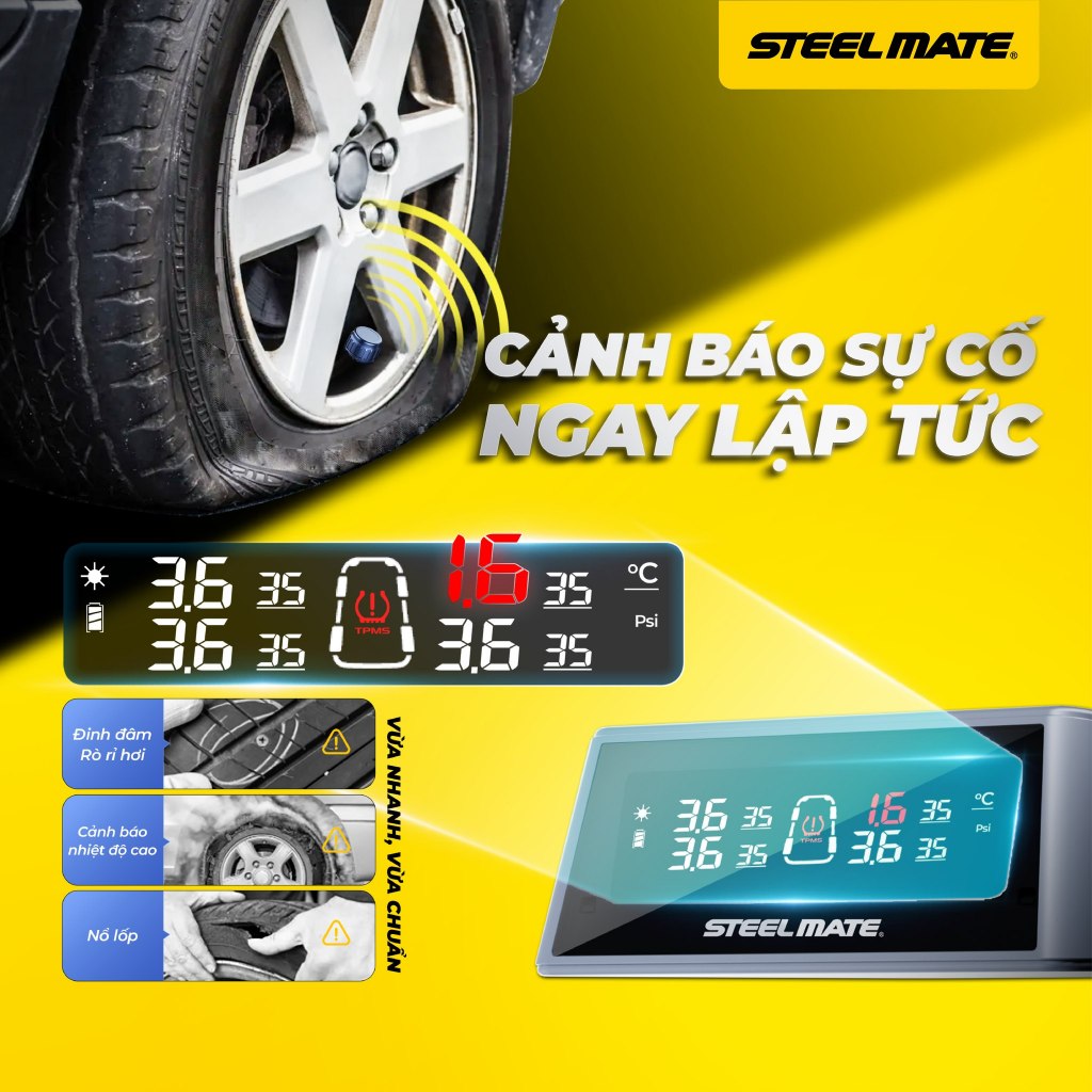[TPMS] Cảm Biến Áp Suất Lốp Ô Tô STEELMATE TP S20 Pro - Van Ngoài, Cảnh Báo Âm Thanh, Bảo hành 2 năm