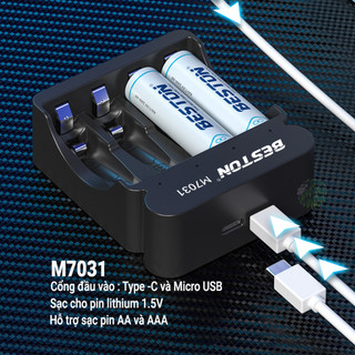 Bộ Box sạc nhanh kèm 4 pin AA 1.5V Li-ion Beston M7031 2200mWh / 1460mAh, Đèn báo thông minh