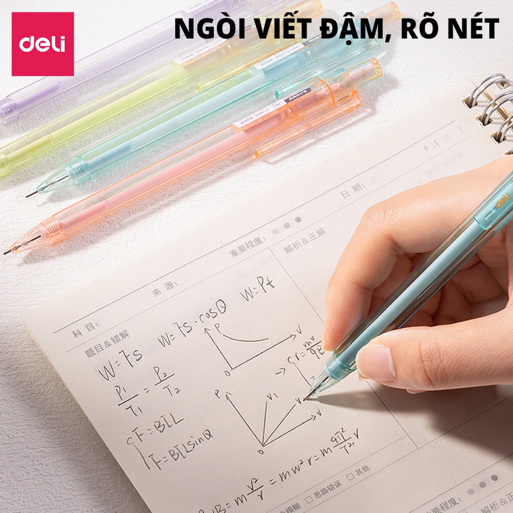 Bút Chì Kim Deli Ngòi 0.5/0.7mm Bút Chì Bấm Học Sinh Thiết Kế Siêu Xinh Phối Màu Pastel Kèm Gôm Tẩy Đầu Bút Tiện Lợi