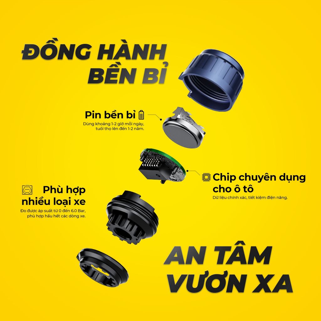 [TPMS] Cảm Biến Áp Suất Lốp Ô Tô STEELMATE TP-S23 - Van Ngoài, Cảnh Báo Âm Thanh, Bảo hành 2 năm
