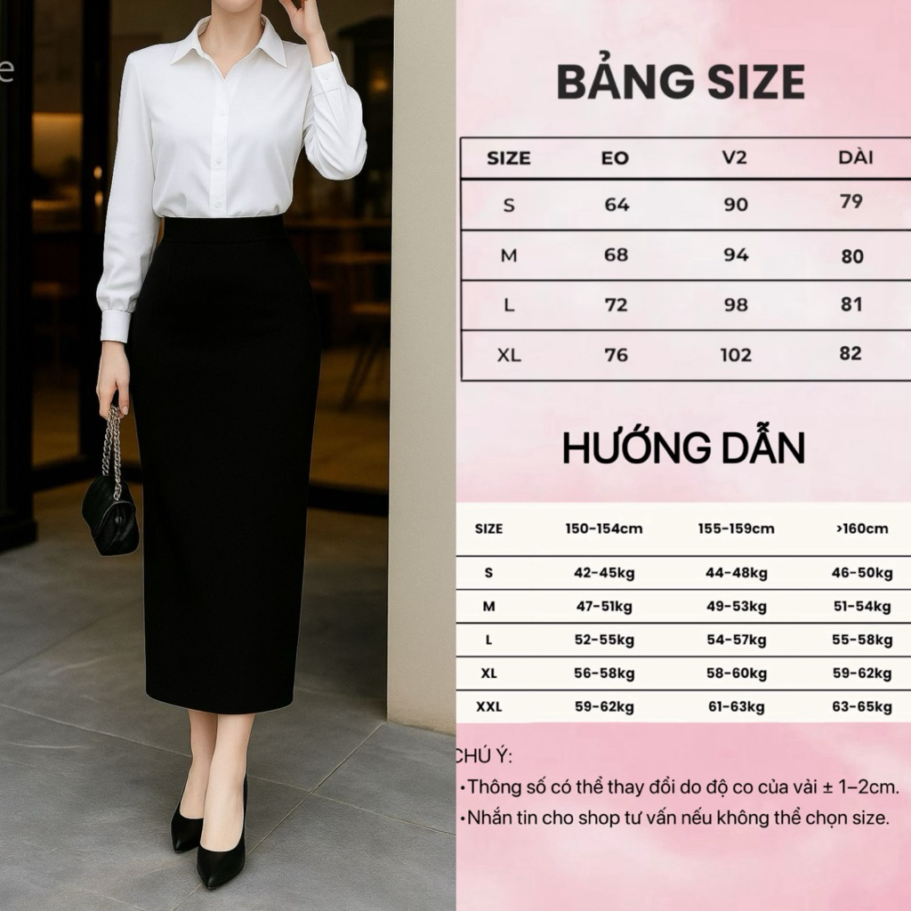 Chân Váy Bút Chì CV02, Cạp Cao Che Bụng, Xẻ Sau, Chất Đẹp Dày Dặn.
