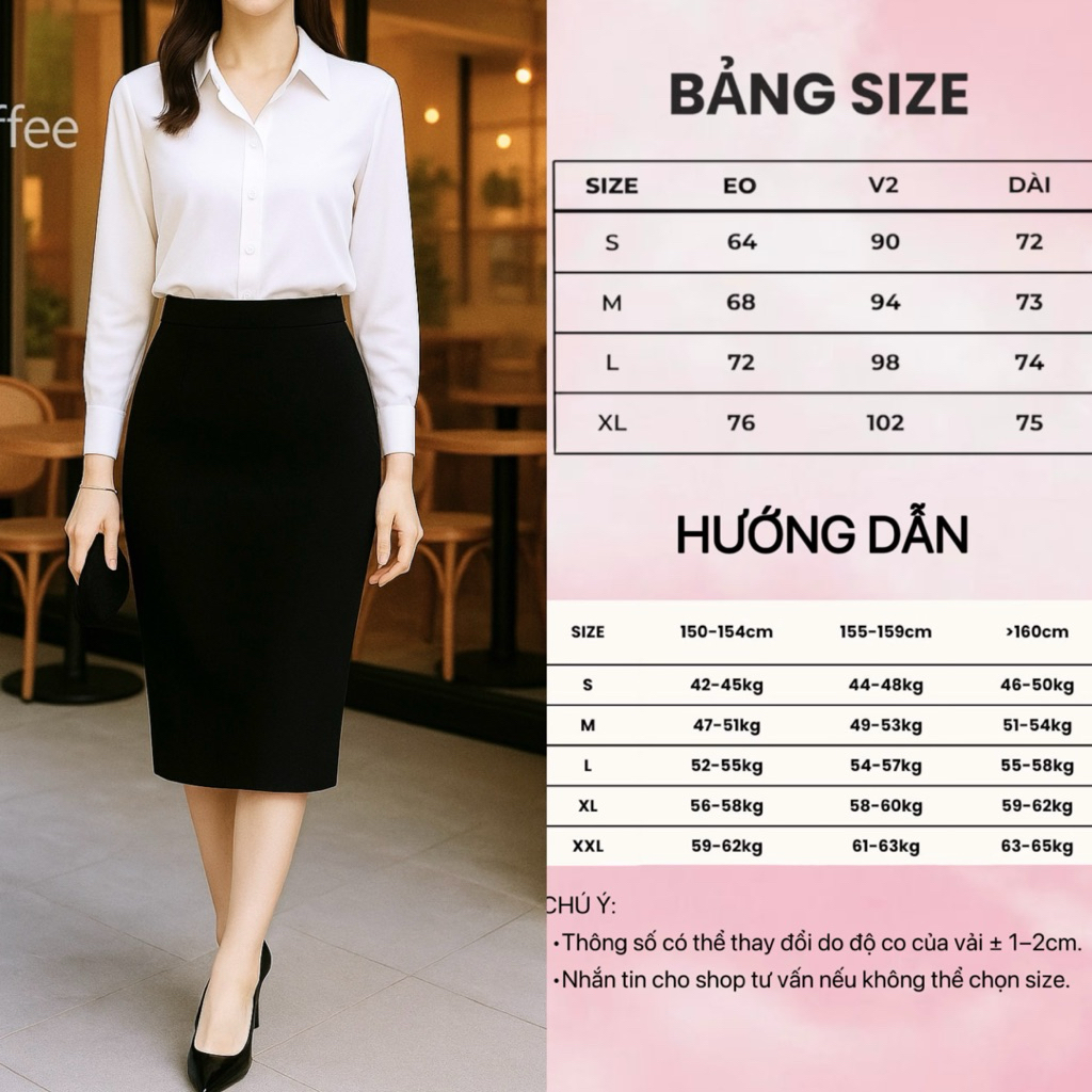 Chân Váy Bút Chì CV02, Cạp Cao Che Bụng, Xẻ Sau, Chất Đẹp Dày Dặn.