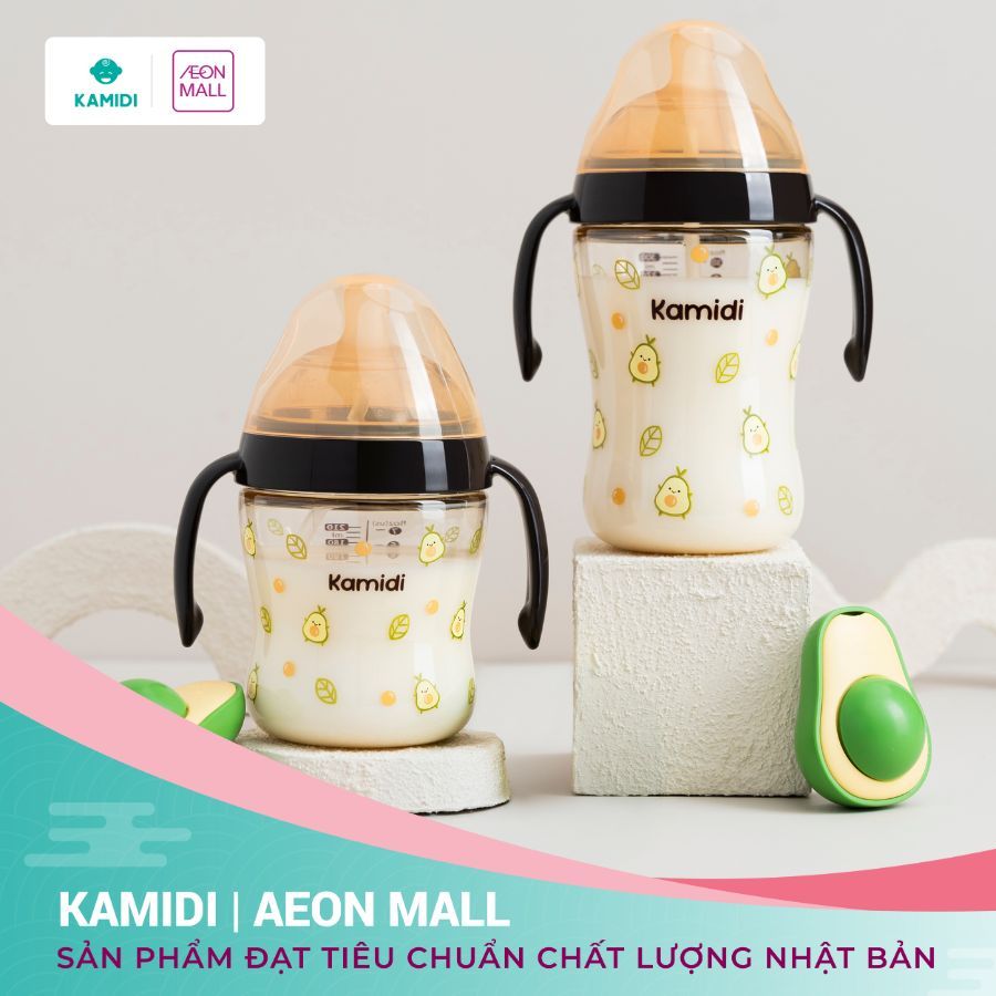 Bình Sữa Kamidi Chất Liệu PPSU GEN 1 Cao Cấp Họa Tiết Quả Bơ Dung Tích 210ml/300ml