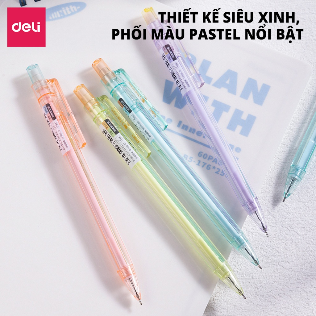 Bút Chì Kim Deli Ngòi 0.5/0.7mm Bút Chì Bấm Học Sinh Thiết Kế Siêu Xinh Phối Màu Pastel Kèm Gôm Tẩy Đầu Bút Tiện Lợi